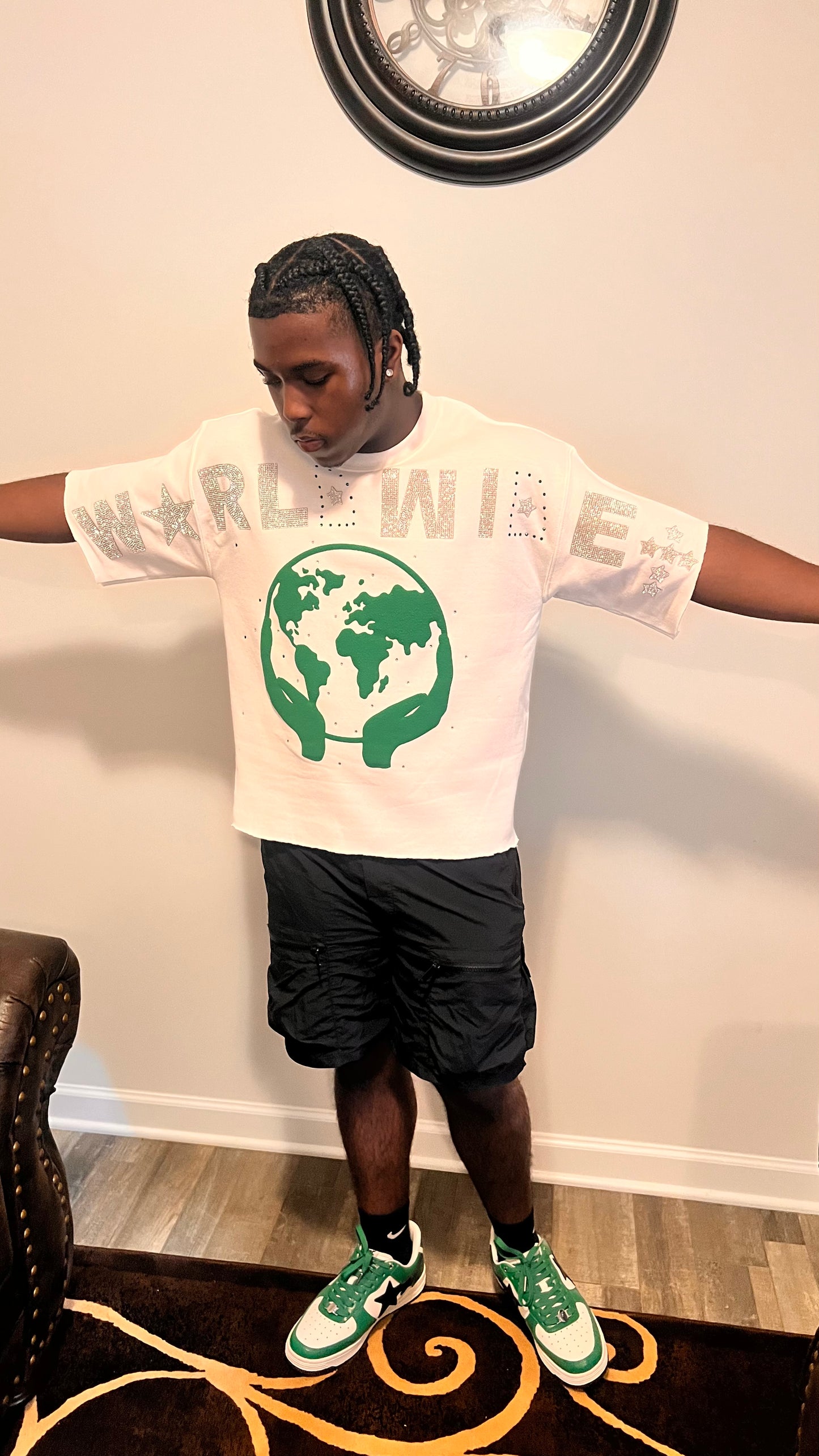 Oversized Tee With Rhinestone Word