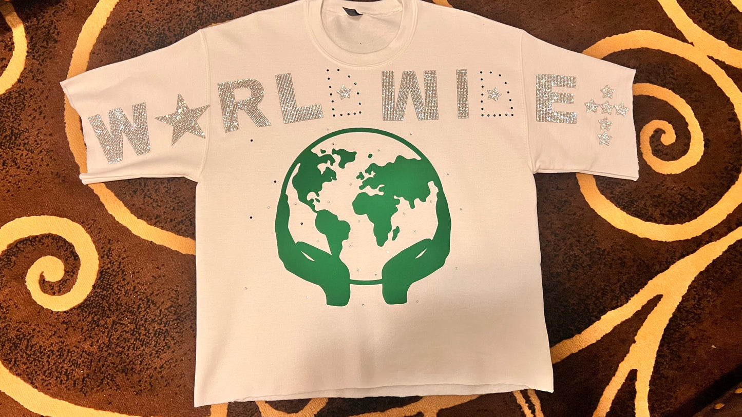 Oversized Tee With Rhinestone Word